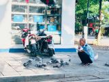 Hình ảnh chú bảo vệ cho đàn chim bồ câu ăn ở vỉa hè Hà Nội khiến nhiều người xúc động
